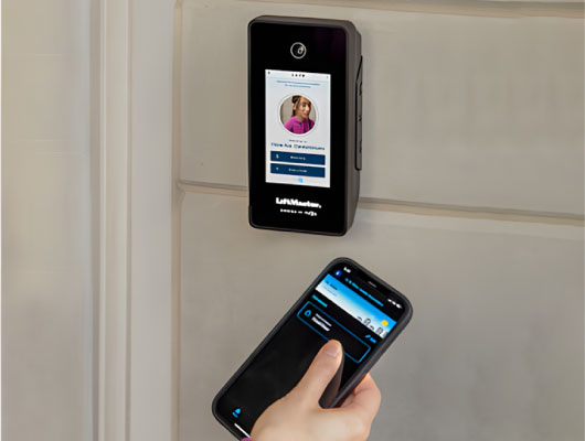 business man using access control system