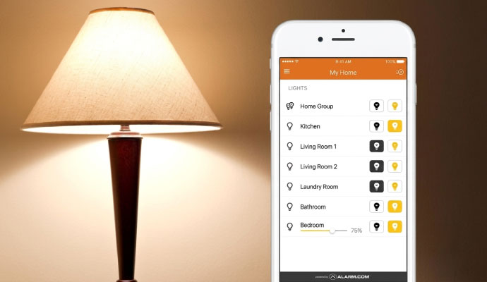 Alarm.com smart lighting app on smartphone