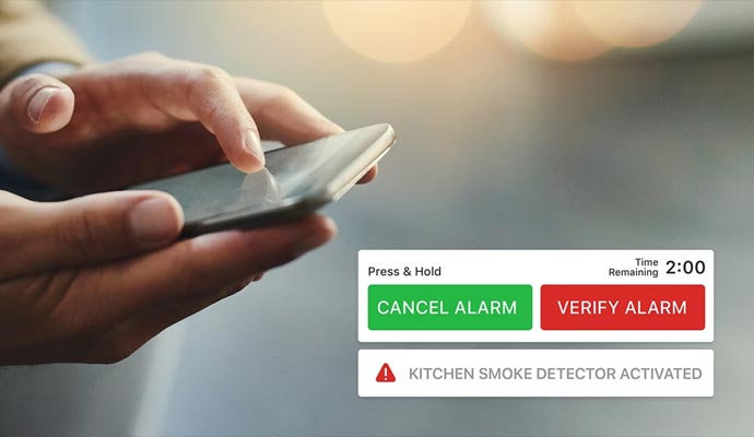Person getting alert notification from fire and smoke detection system
