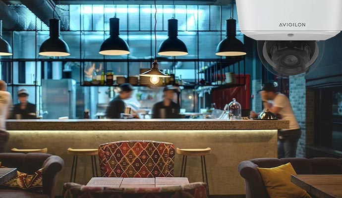 Avigilon security camera in small business area 