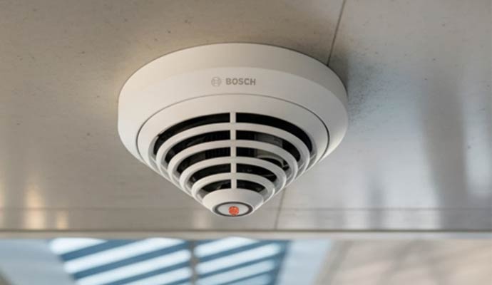 Bosch smoke detector mounted on ceiling