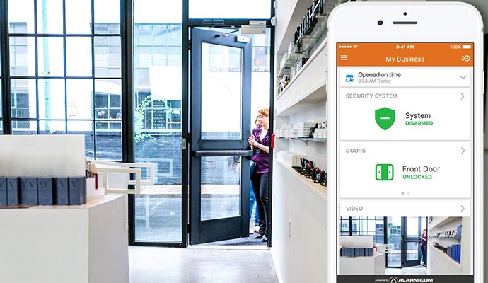 Business security app dashboard and retail store