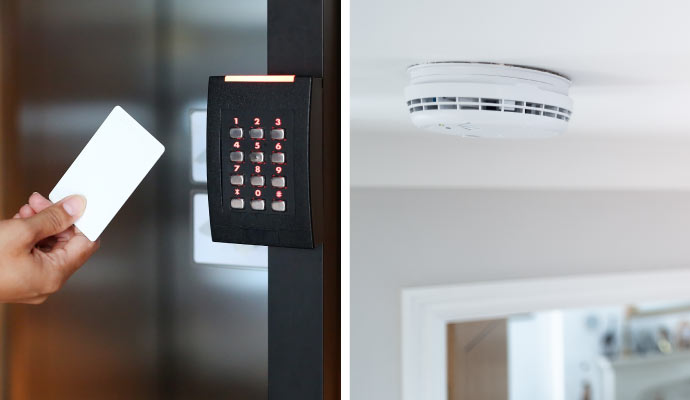 collage of access control and smoke detection