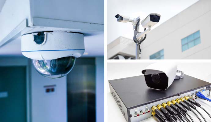 Collage of CCTV security cameras and NVR system