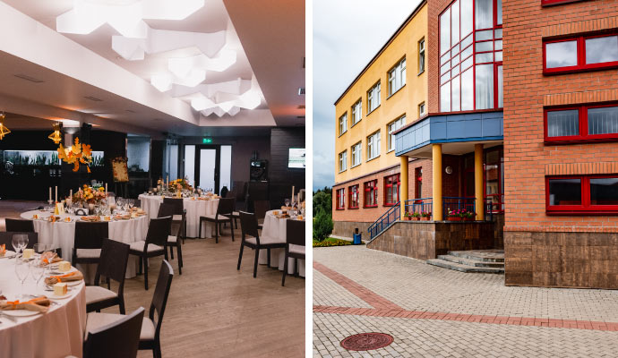 collage of school and party hall