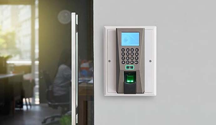 Door fingerprint scanner on office door