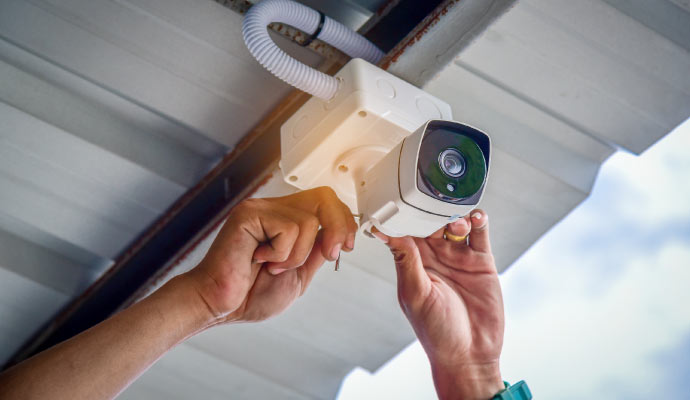Installed outdoor security camera