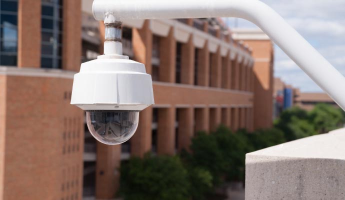 Installed outdoor camera on a building