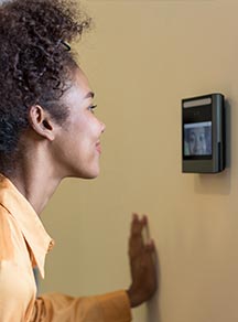 Person using retina scanner