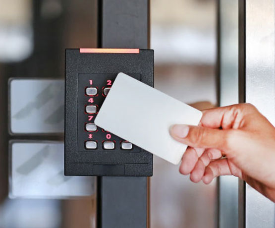 Person using card access control system