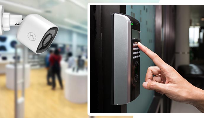 Collage of business security camera and access control