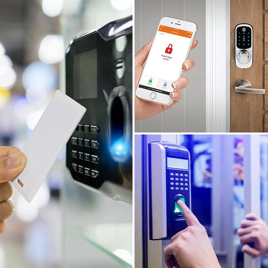 Collage of card, touchless and biometric access control system Collage of card, touchless and biometric access control system