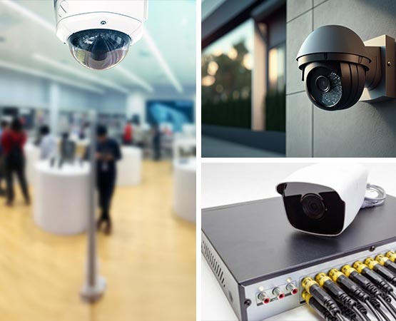 Collage of commercial security camera system and dvr recorder
