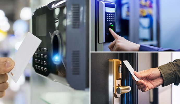 Collage of continental access, biometric reader and touchless door