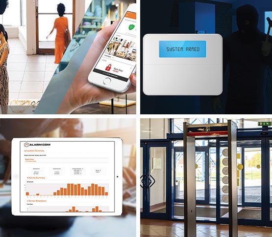 Collage of different business security solutions