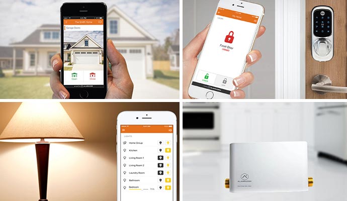 Collage of different home automation systems