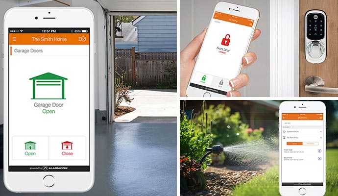 Collage of different smart home automation systems for comfort and control