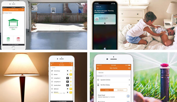 Garage door control, voice assistant, lighting, and irrigation