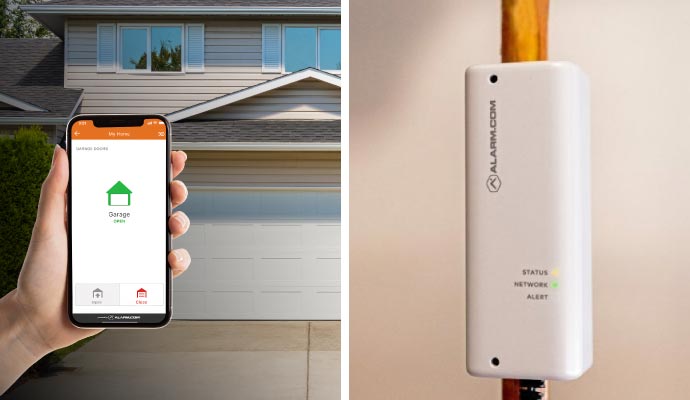 Collage of garage door openers and flood detector