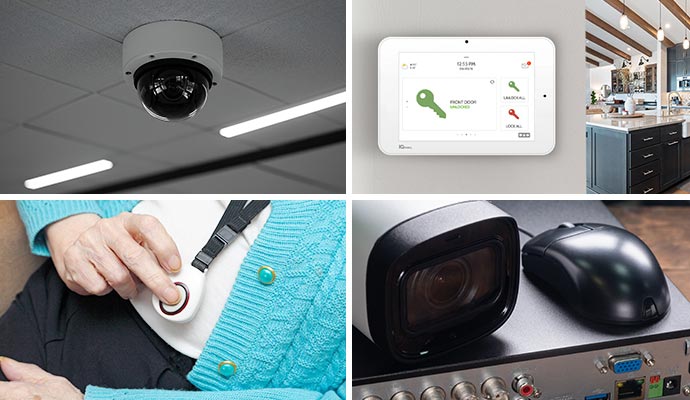 Collage of home security systems