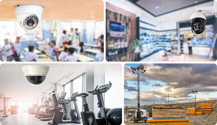 Collage of installed security camera in different industries Collage of installed security camera in different industries
