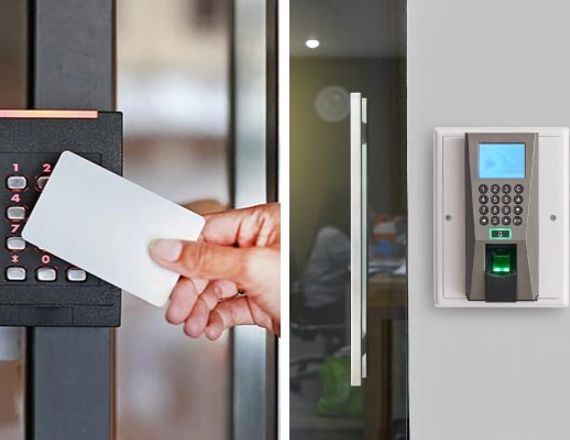 Collage of key card reader and biometric reader