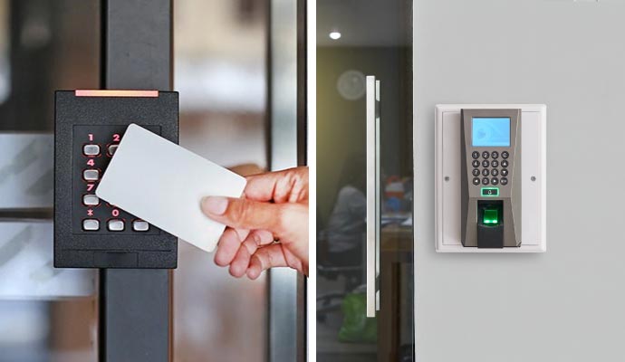 Collage of key card reader and biometric reader
