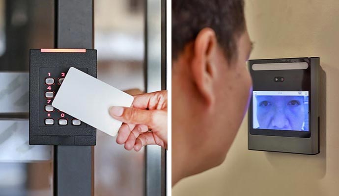 Collage of key card reader and retina scan
