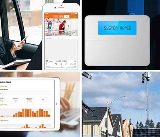 Collage of monitoring, burglary detection, reporting and mobile surveillance system