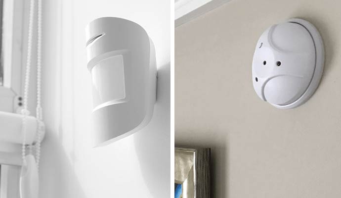 Collage of motion sensors and glass break detector