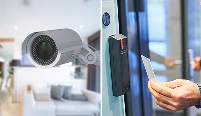 Collage of security camera and access control