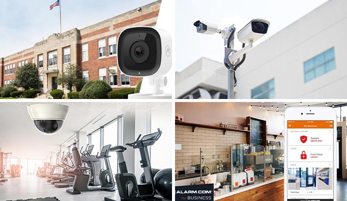 Collage of security camera in school, municipalities, gym and restaurant Collage of security camera in school, municipalities, gym and restaurant