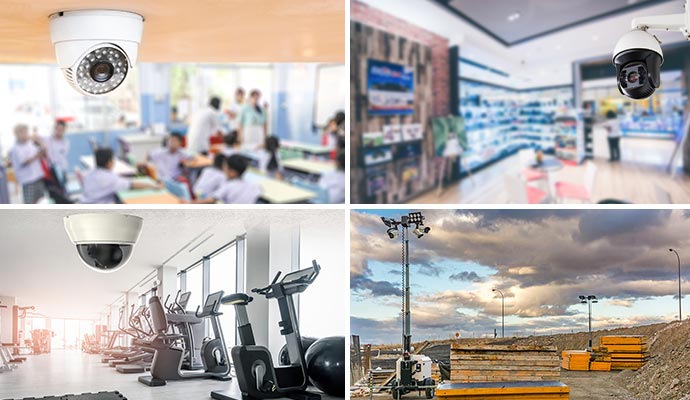 Collage of security cameras for various industry