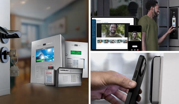 Collage of smart intercom system and keyless entry access control
