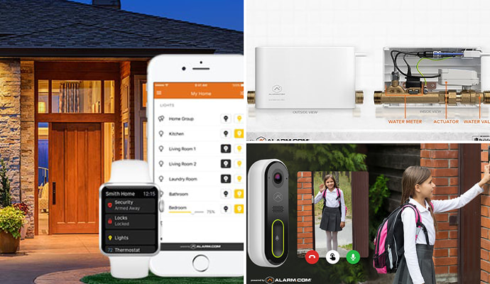 Collage of smart lighting flood detection device video doorbell
