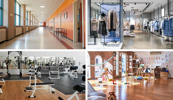 Collage school, store retail, gym and playroom