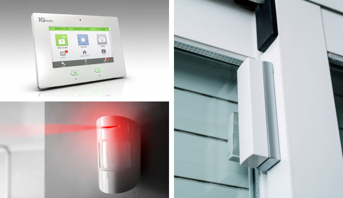 Commercial burglary detection system components collage