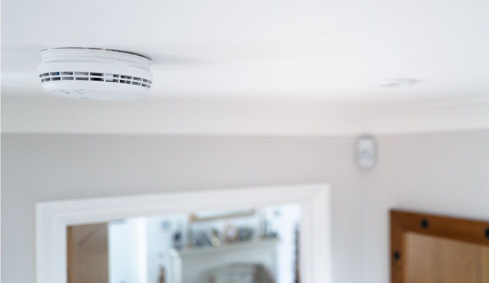 Fire alarm installed on the ceiling
