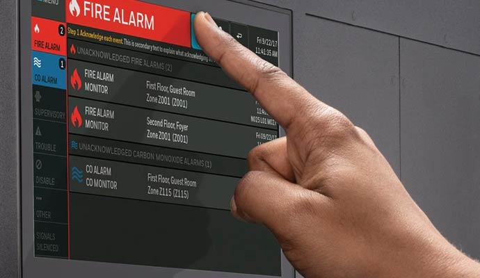 Fire alarm touchscreen panel interaction
