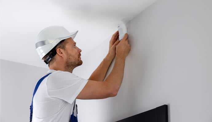 A worker installing motion sensor