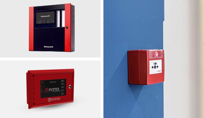Honeywell, Potter and Bosch fire alarm brands collage