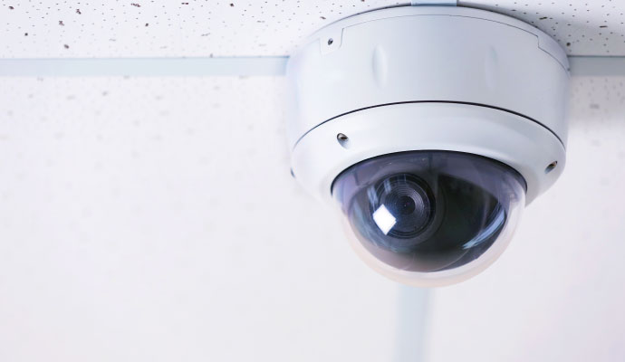 Indoor dome security camera mounted on ceiling