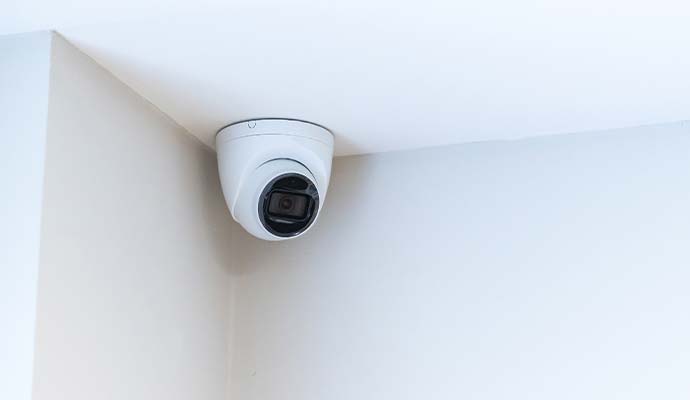 Indoor security camera mounted on the ceiling corner