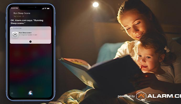 Mother teaching child with voice control