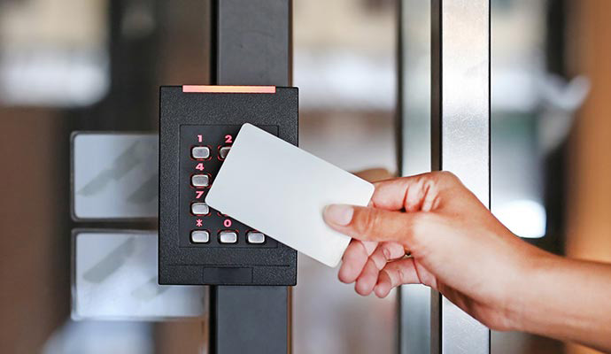 Person using card reader access control system