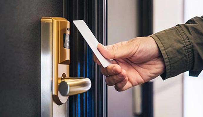 Person using card access control system