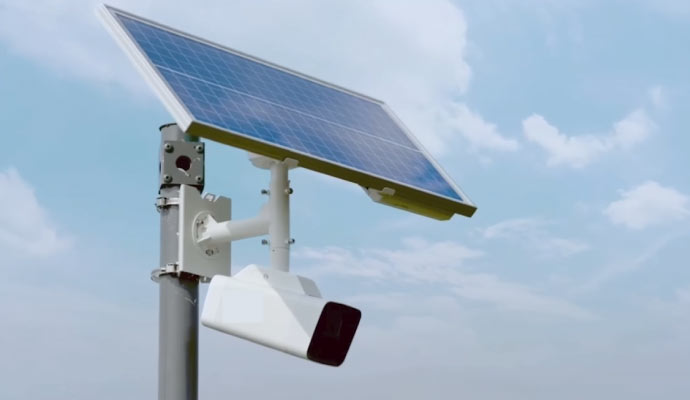 Installed solar-powered security camera
