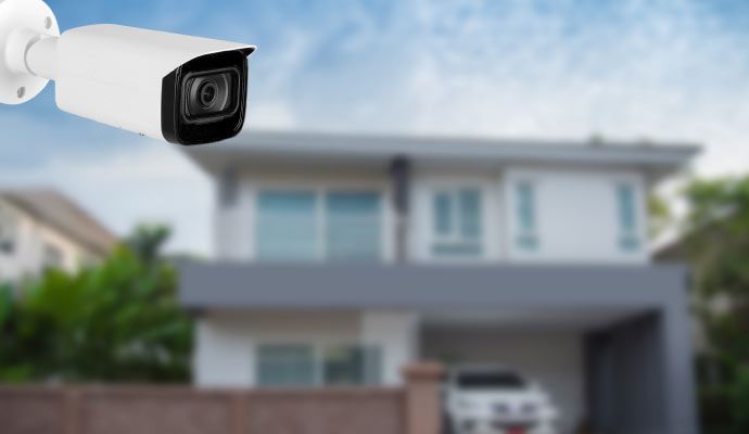A surveillance camera installed outside the house.