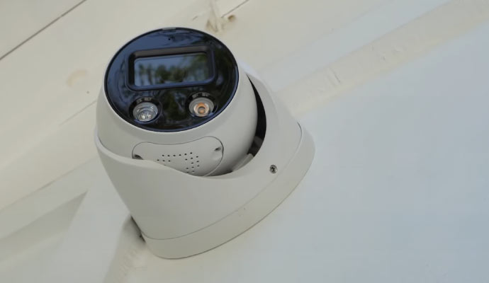 A security camera mounted on the wall