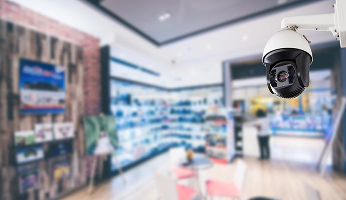 Security camera installed in a retail store